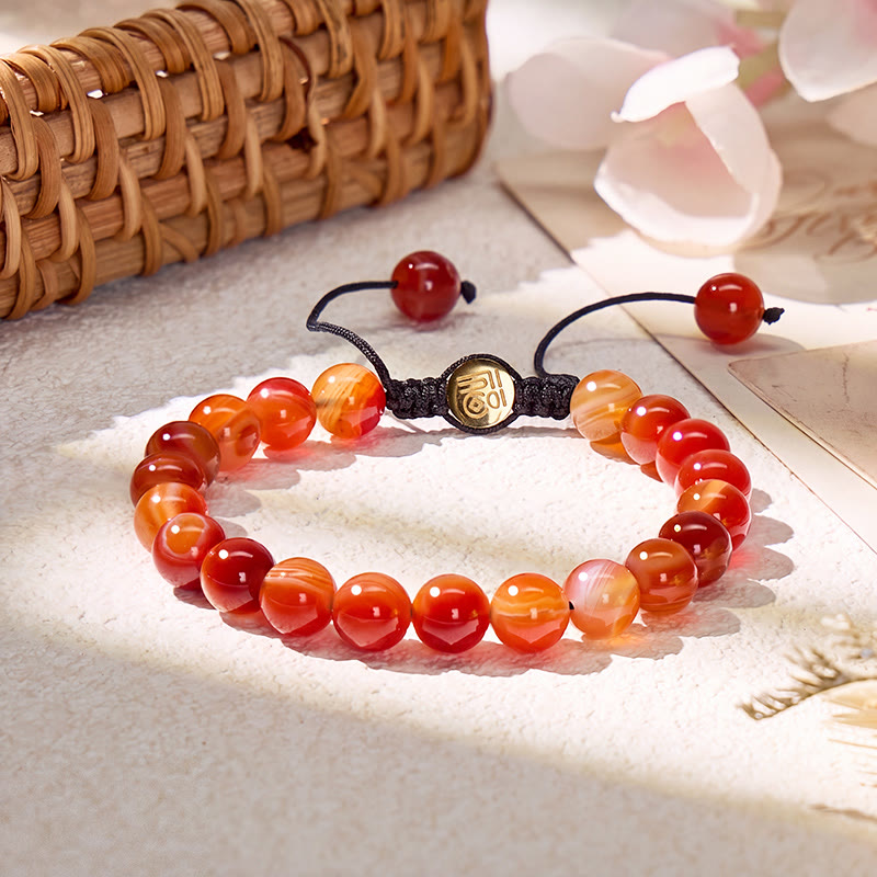 FuAttract Joy Confidence & Vitality Orange Stripe Agate Adjustable Macrame Bracelet - 8mm - image 0