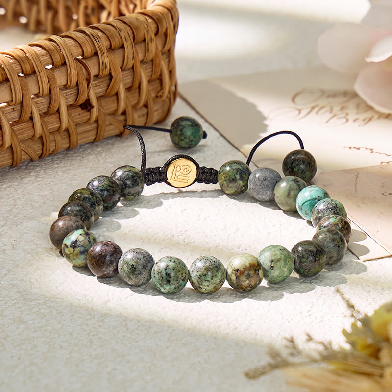 FuAttract Grounding Growth & Spiritual Connection African Turquoise Adjustable Macrame Bracelet - 8mm - image 0