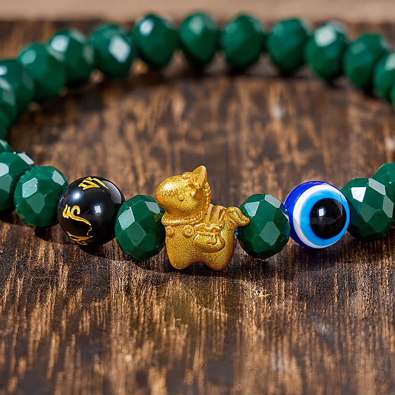 FuAttract Protection Luck & Guardian Energy Golden Horse Evil Eye Om Mani Mantra Green Glaze Faceted Bead Bracelet - image 5