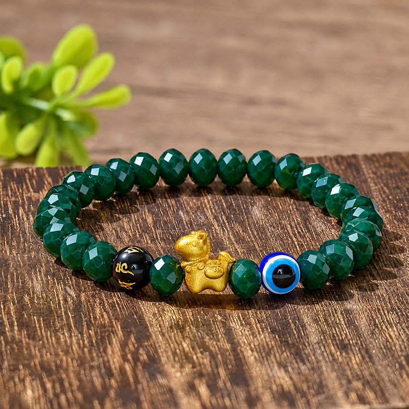 FuAttract Protection Luck & Guardian Energy Golden Horse Evil Eye Om Mani Mantra Green Glaze Faceted Bead Bracelet - image 4