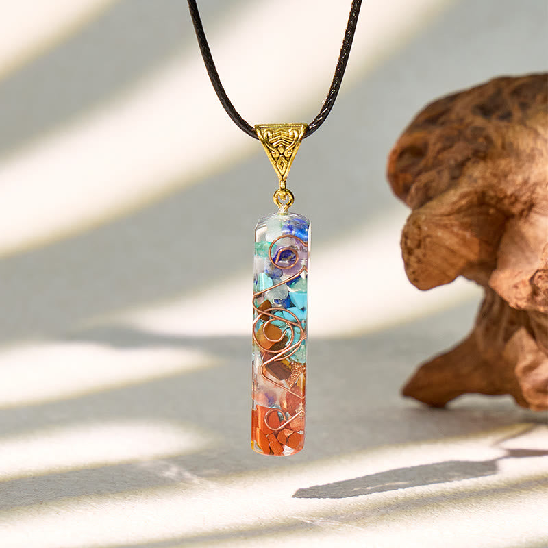 FuAttract Balance Harmony & Serenity Natural Rainbow Crystal Chips Pendant Necklace - Thin Band - image 7