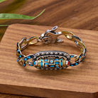 FuAttract Protection Fortune & Prosperity Turquoise Copper Om Mani Mantra Nine Eye Dzi Rotating Bracelet - Nine Eye Dzi - 22cm - image 4