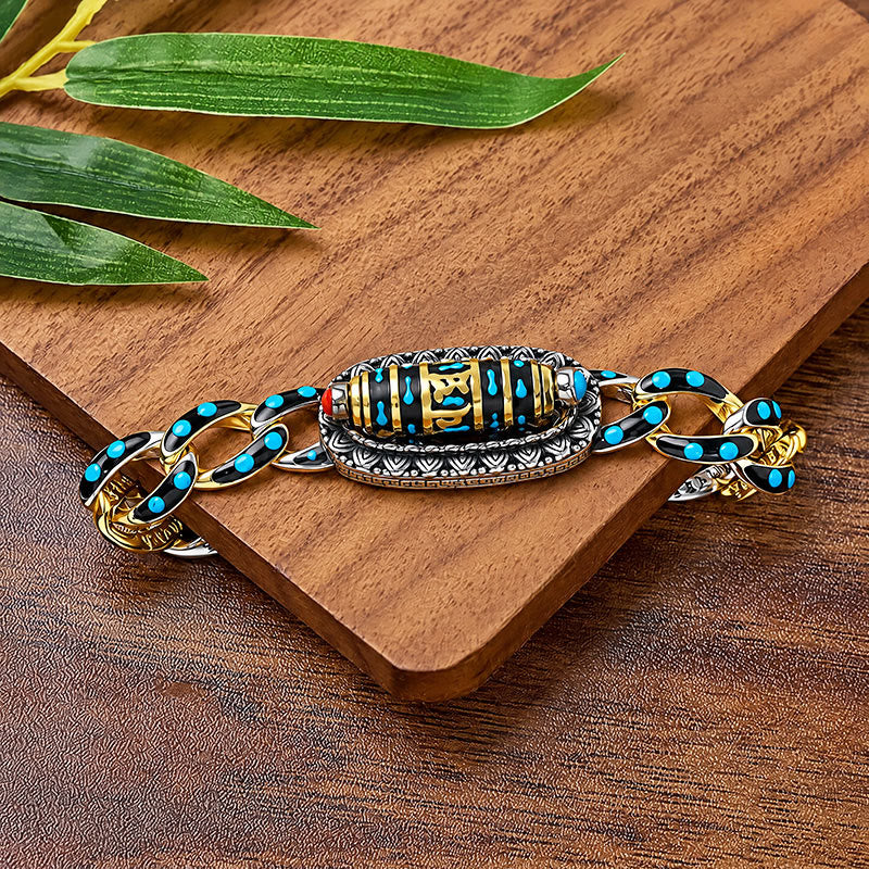 FuAttract Protection Fortune & Prosperity Turquoise Copper Om Mani Mantra Nine Eye Dzi Rotating Bracelet - image 1