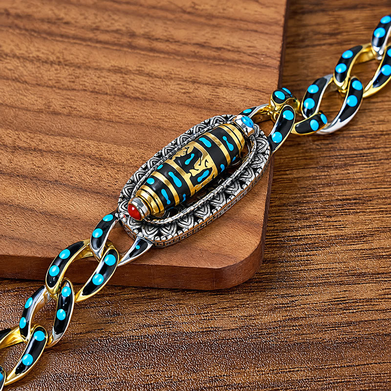FuAttract Protection Fortune & Prosperity Turquoise Copper Om Mani Mantra Nine Eye Dzi Rotating Bracelet - image 2