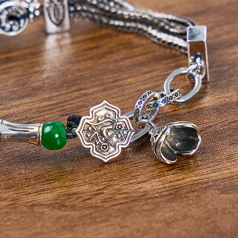 FuAttract Protection Luck & Prosperity Vintage Jade Ping An Buckle Gourd Fish Tube Copper Bracelet - image 4