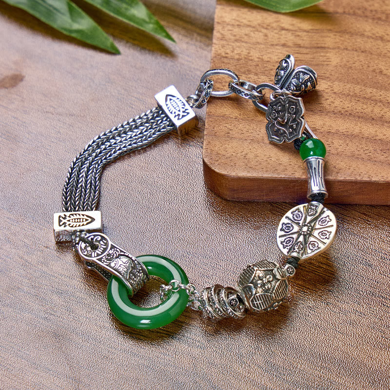 FuAttract Protection Luck & Prosperity Vintage Jade Ping An Buckle Gourd Fish Tube Copper Bracelet - image 2