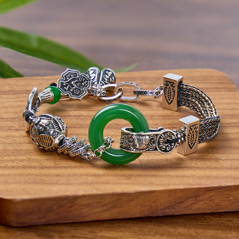 FuAttract Protection Luck & Prosperity Vintage Jade Ping An Buckle Gourd Fish Tube Copper Bracelet - image 1
