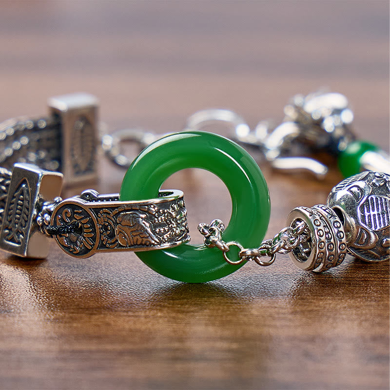FuAttract Protection Luck & Prosperity Vintage Jade Ping An Buckle Gourd Fish Tube Copper Bracelet - image 3