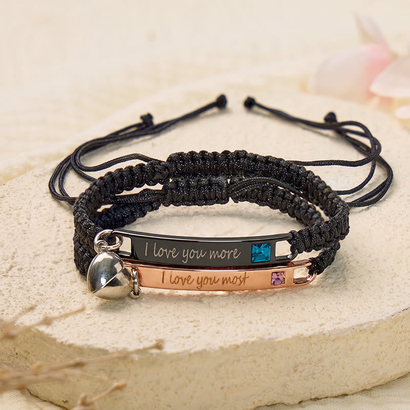 FuAttract Love Connection & Harmony Stainless Steel Engraved Plate Heart Link Braided Bracelet - I love you more & I love you most - image 6