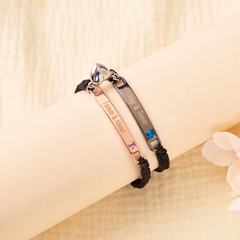 FuAttract Love Connection & Harmony Stainless Steel Engraved Plate Heart Link Braided Bracelet - image 2