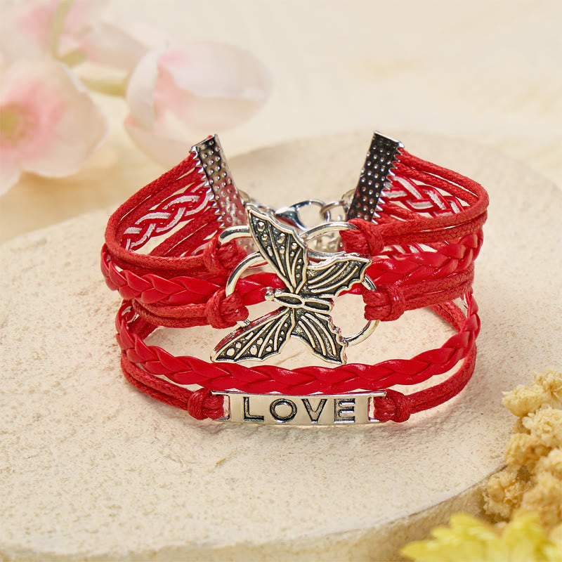 FuAttract Eternal Love & Harmony Vintage Butterfly Infinity Multi Layer Leather Bracelet - Red - image 0