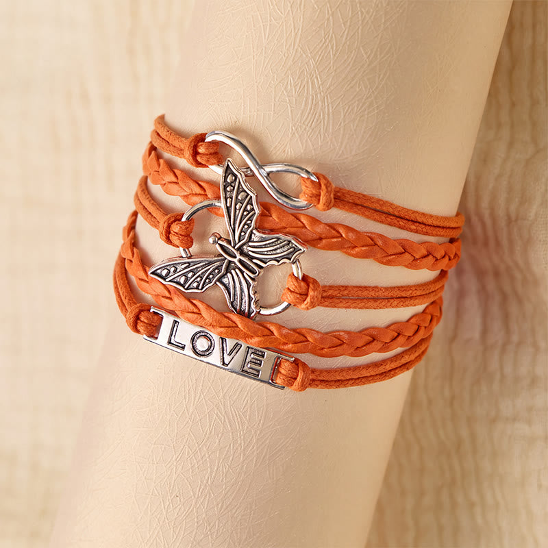 FuAttract Eternal Love & Harmony Vintage Butterfly Infinity Multi Layer Leather Bracelet - Orange - image 13