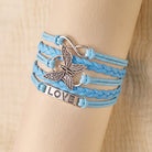 FuAttract Eternal Love & Harmony Vintage Butterfly Infinity Multi Layer Leather Bracelet - Light Blue - image 12