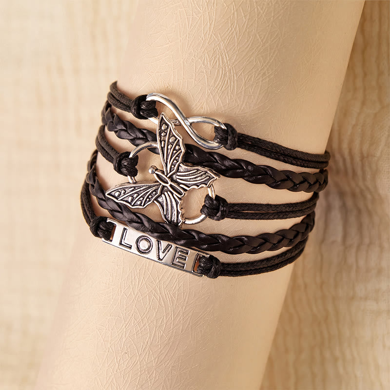 FuAttract Eternal Love & Harmony Vintage Butterfly Infinity Multi Layer Leather Bracelet - Black - image 7