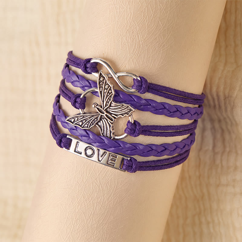 FuAttract Eternal Love & Harmony Vintage Butterfly Infinity Multi Layer Leather Bracelet - Purple - image 10