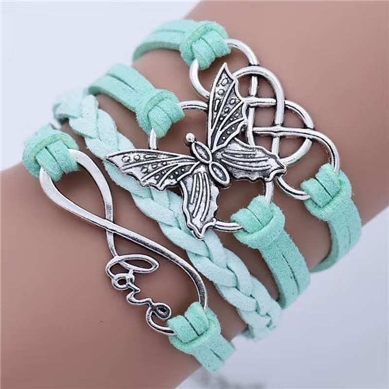 FuAttract Eternal Love & Harmony Vintage Butterfly Infinity Multi Layer Leather Bracelet - Light Green - image 16