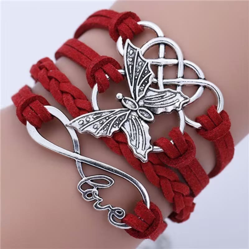 FuAttract Eternal Love & Harmony Vintage Butterfly Infinity Multi Layer Leather Bracelet - Wine - image 15