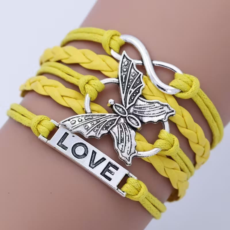 FuAttract Eternal Love & Harmony Vintage Butterfly Infinity Multi Layer Leather Bracelet - Yellow - image 14
