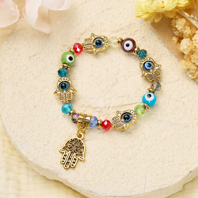 FuAttract Protection Strength & Fortune Evil Eye Hamsa Hand Colorful Glaze Beaded Bracelet - image 2