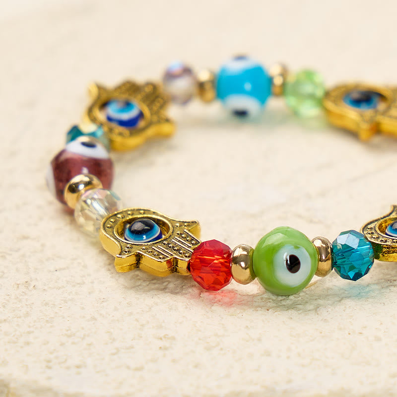 FuAttract Protection Strength & Fortune Evil Eye Hamsa Hand Colorful Glaze Beaded Bracelet - image 3