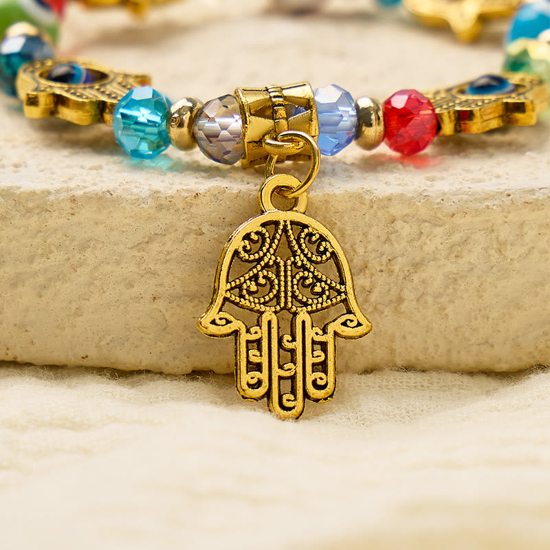 FuAttract Protection Strength & Fortune Evil Eye Hamsa Hand Colorful Glaze Beaded Bracelet - image 4