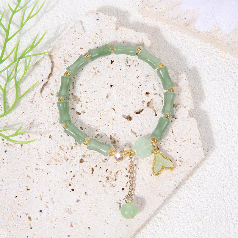 FuAttract Luck Prosperity & Growth Green Aventurine Peanut Four Leaf Clover Bamboo Bracelet - Fish Tail - image 7