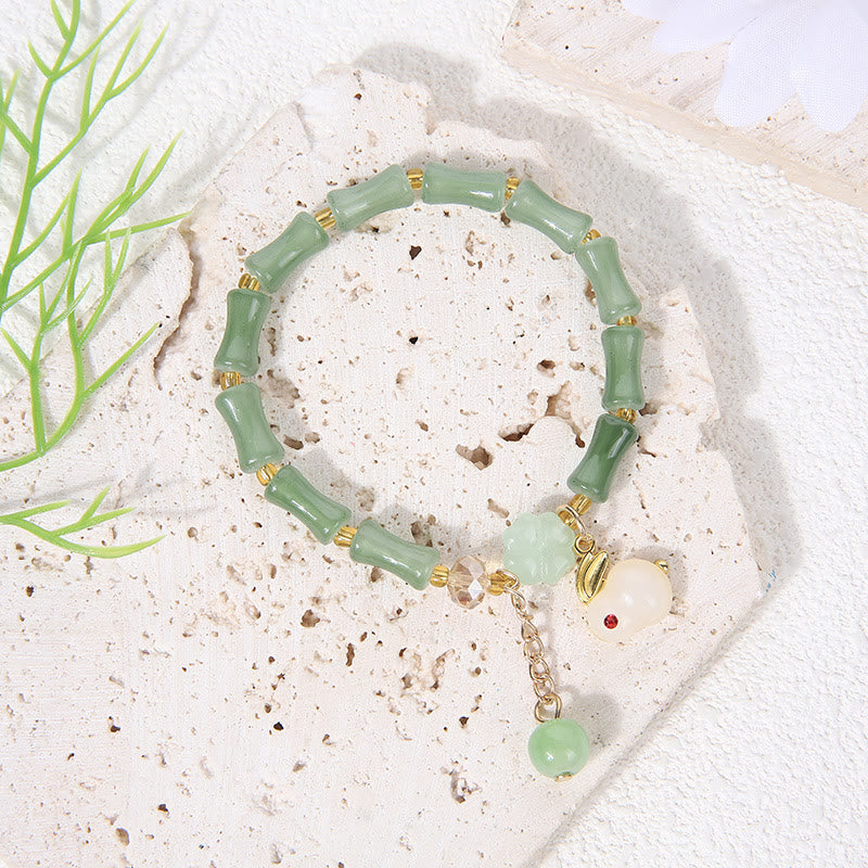 FuAttract Luck Prosperity & Growth Green Aventurine Peanut Four Leaf Clover Bamboo Bracelet - Rabbit - image 5