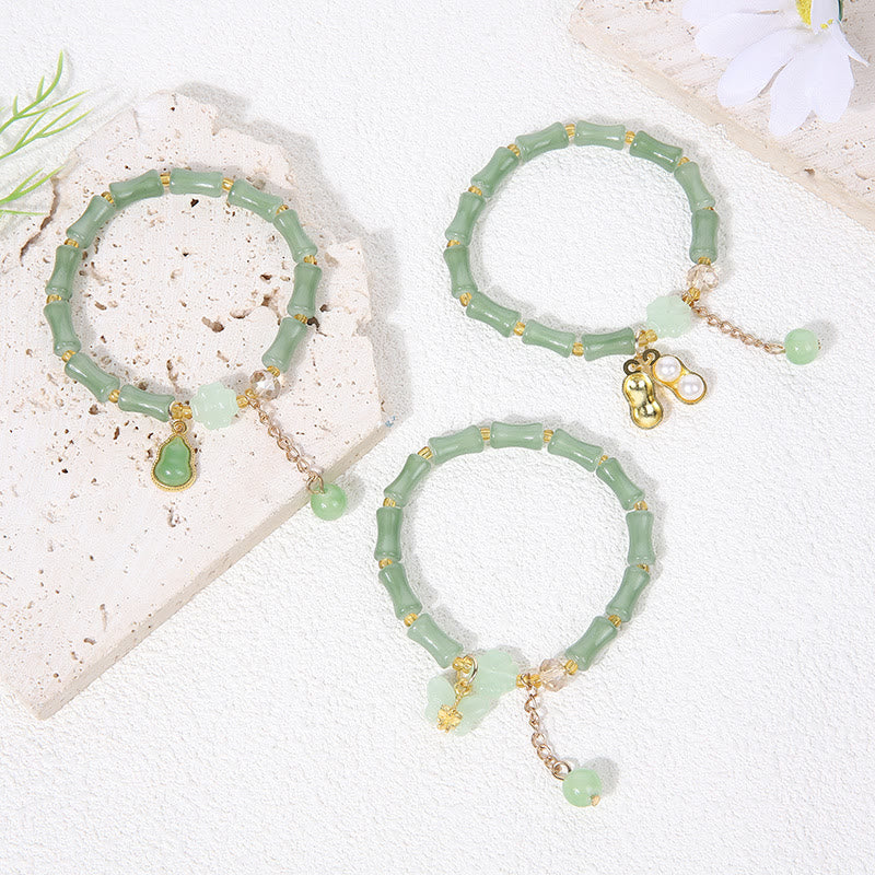 FuAttract Luck Prosperity & Growth Green Aventurine Peanut Four Leaf Clover Bamboo Bracelet - image 3