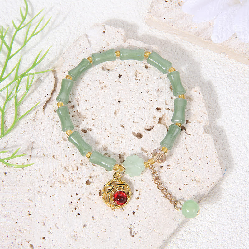 FuAttract Luck Prosperity & Growth Green Aventurine Peanut Four Leaf Clover Bamboo Bracelet - FU Plaque - image 12