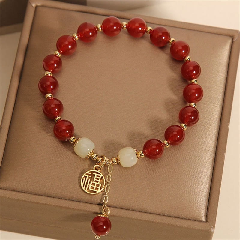 FuAttract Fortune Protection & Prosperity Vintage Red Agate Fu Character Charm Lucky Bracelet - 8mm - image 0