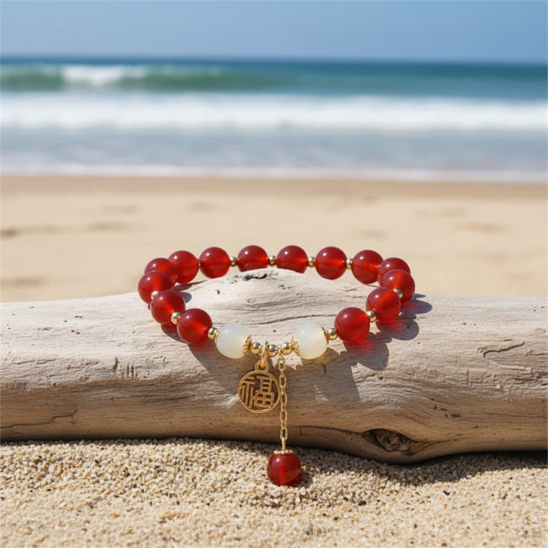 FuAttract Fortune Protection & Prosperity Vintage Red Agate Fu Character Charm Lucky Bracelet - image 4