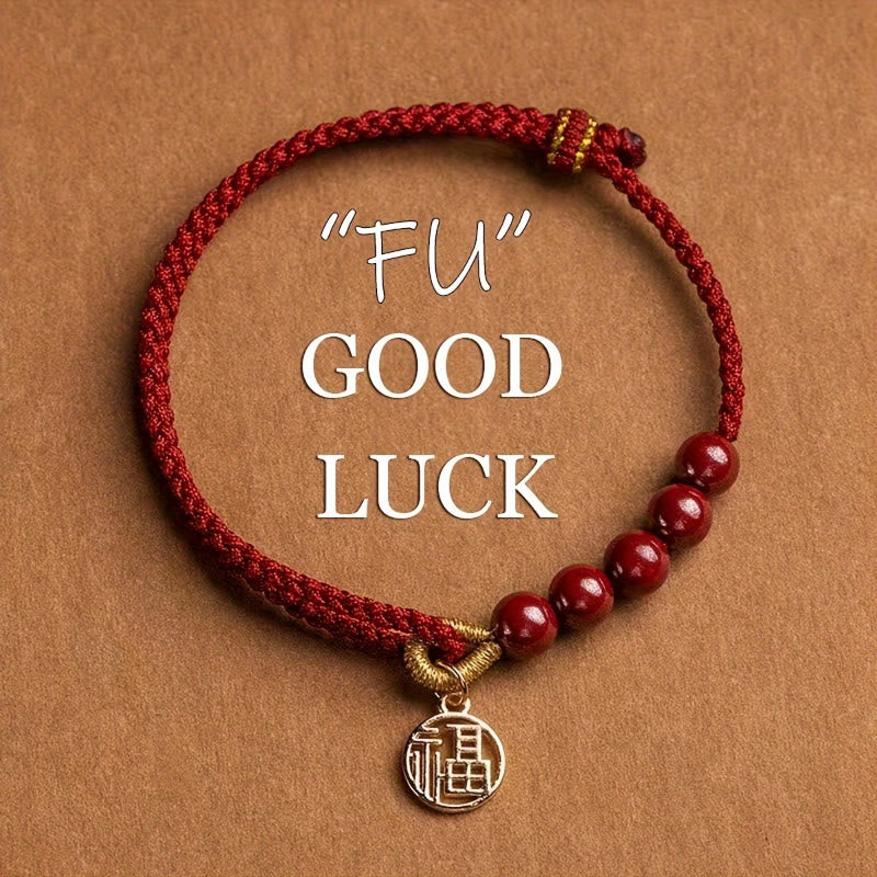FuAttract Protection Fortune & Blessing Cinnabar Fu Character Pendant Braided Bracelet - image 2