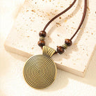FREE Today: Grounding Harmony & Confidence Vintage Round Pendant Wood Beaded Necklace - Thread - Antique Bronze + Brown Beads - image 6
