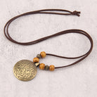 FREE Today: Grounding Harmony & Confidence Vintage Round Pendant Wood Beaded Necklace - Geometric Engravings - Antique Bronze + Yellow Beads - image 13