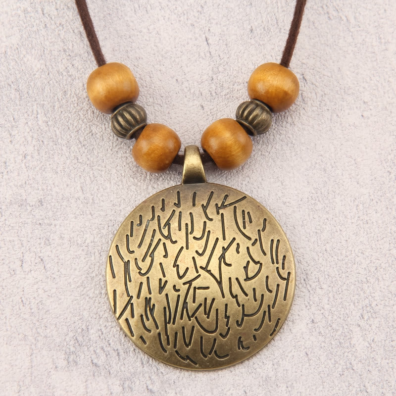 FuAttract Grounding Harmony & Confidence Vintage Round Pendant Wood Beaded Necklace - image 14
