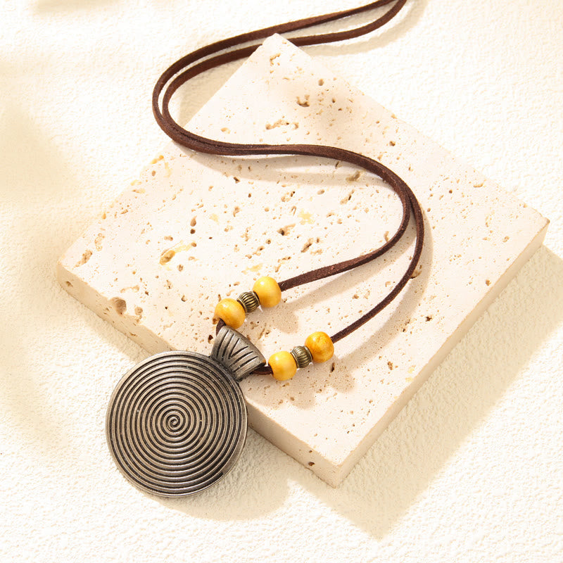 FREE Today: Grounding Harmony & Confidence Vintage Round Pendant Wood Beaded Necklace - Thread - Antique Silver + Yellow Beads - image 5
