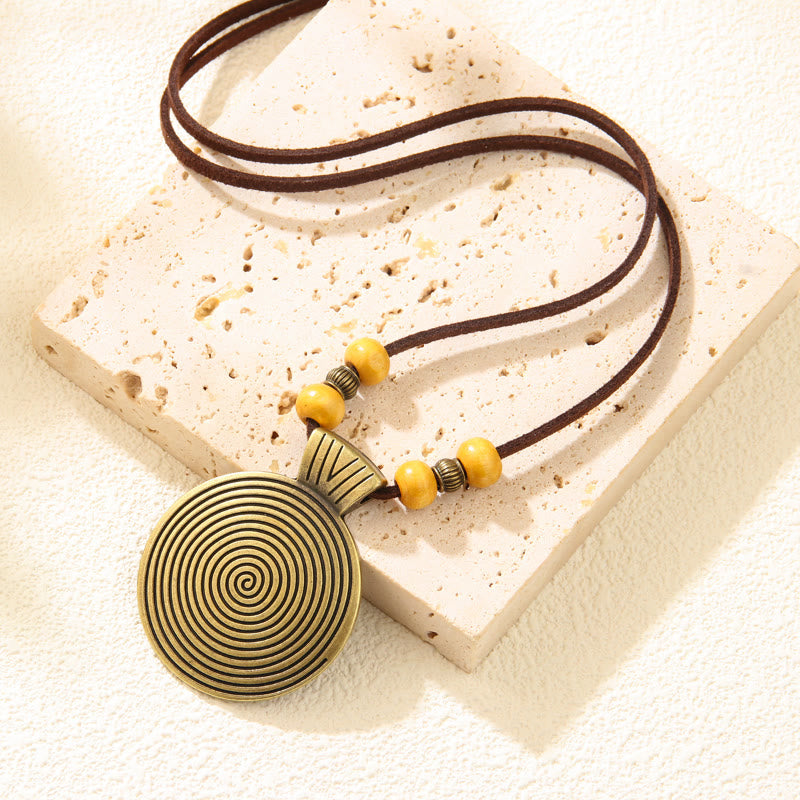 FREE Today: Grounding Harmony & Confidence Vintage Round Pendant Wood Beaded Necklace - Thread - Antique Bronze + Yellow Beads - image 7