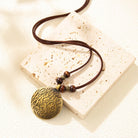 FREE Today: Grounding Harmony & Confidence Vintage Round Pendant Wood Beaded Necklace - Geometric Engravings - Antique Bronze + Brown Beads - image 12