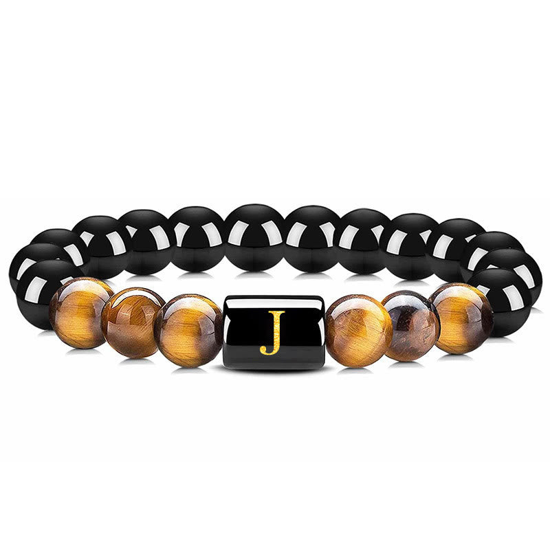 FuAttract Confidence Focus & Identity 26 Letters Tiger's Eye Black Onyx Beaded Bracelet - J - image 15