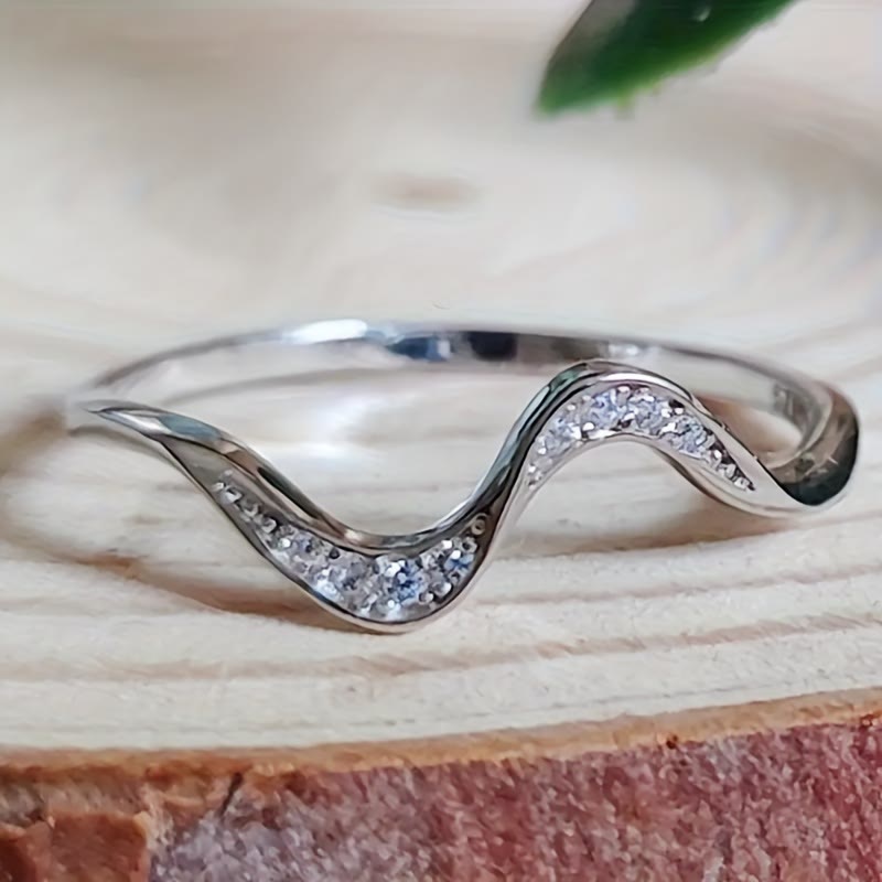 FuAttract Grace Elegance & Harmony Wave Design Rhinestone Zinc Alloy Ring - image 2