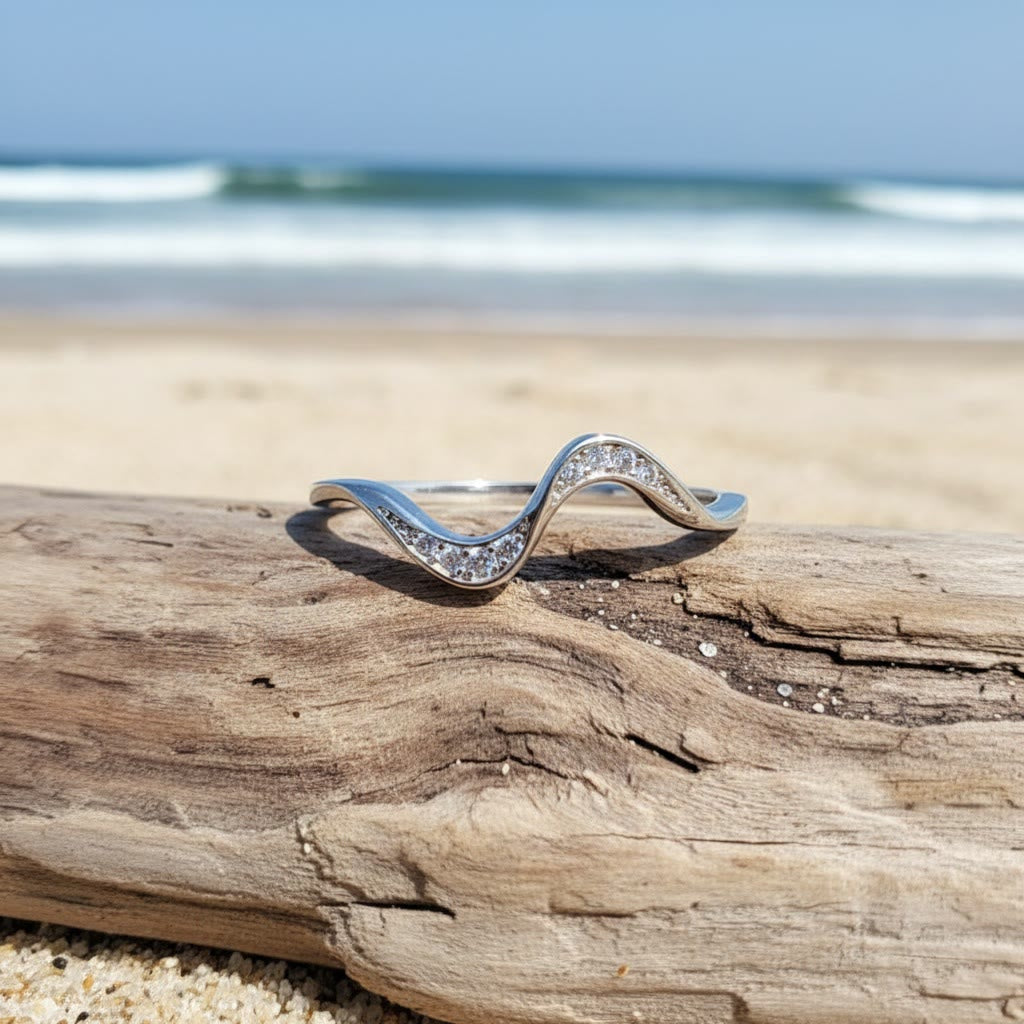 FuAttract Grace Elegance & Harmony Wave Design Rhinestone Zinc Alloy Ring - image 1