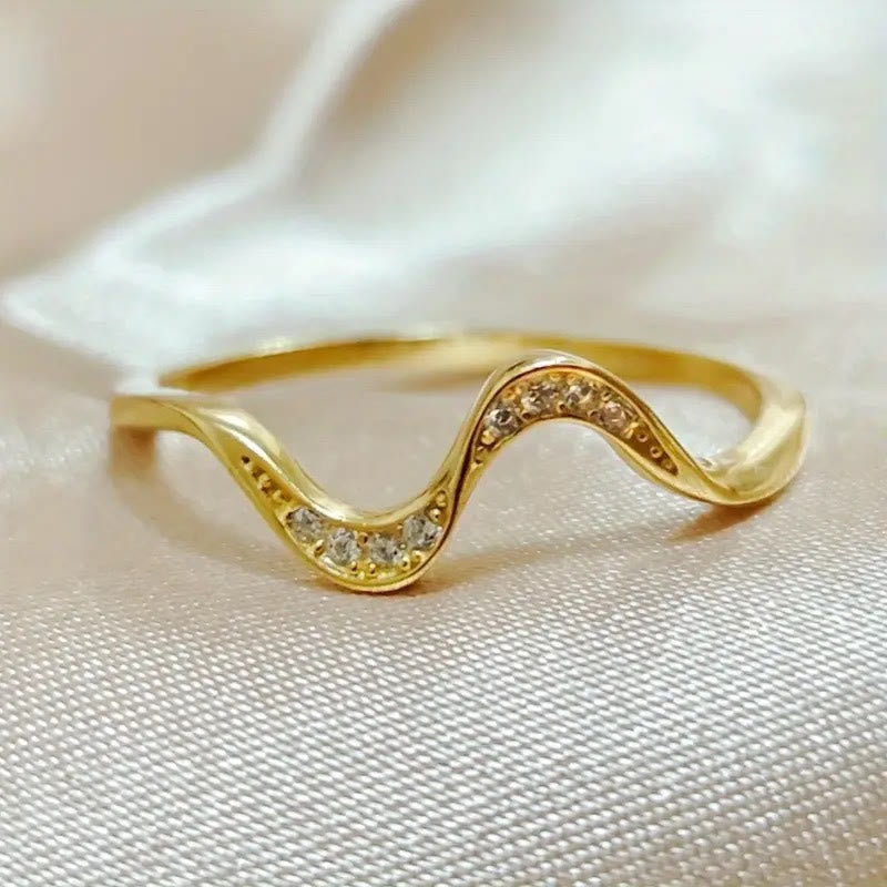 FuAttract Grace Elegance & Harmony Wave Design Rhinestone Zinc Alloy Ring - Golden - US 12 - image 6