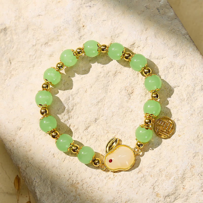 FuAttract Blessing Harmony & Balance Hetian Jade Rabbit Fu Charm Bracelet - White Rabbit + Fu Plaque 1 - image 0
