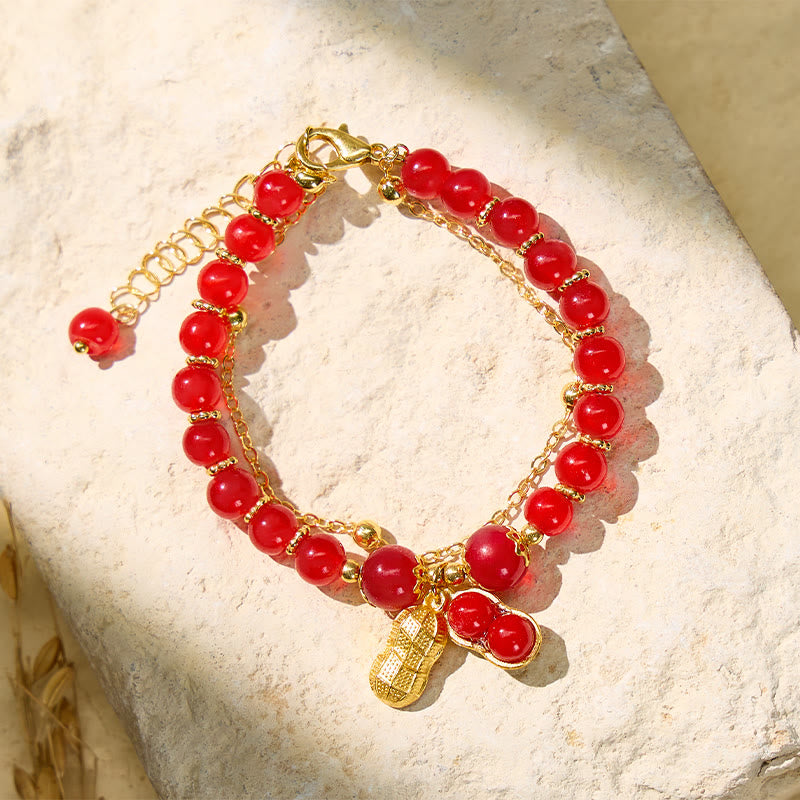 FuAttract Good Fortune & Prosperity Hetian Jade Peanut Charm Double Layer Luck Bracelet - Red Peanut 2 - image 7