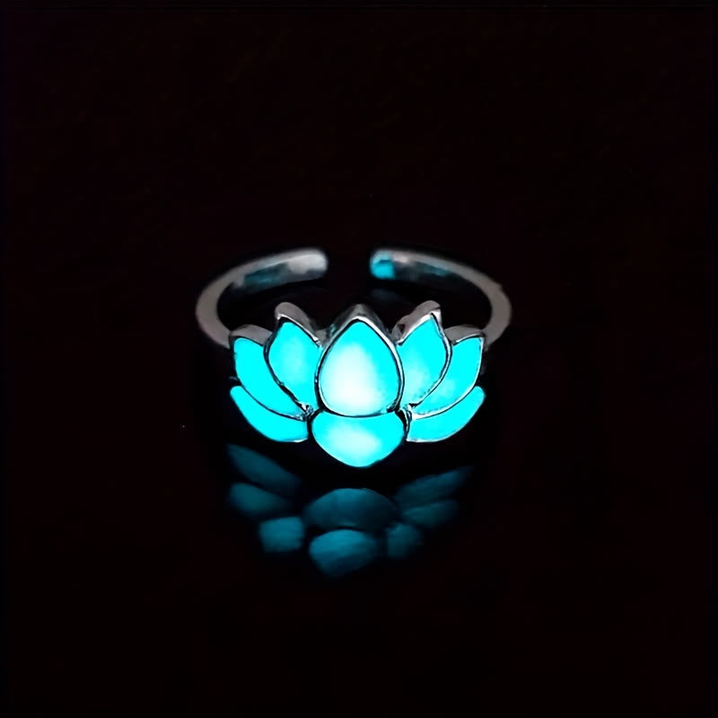 FREE Today: Serenity Purity & Harmony Glow in The Dark Lotus Zinc Alloy Ring - Blue-Green Light - image 0