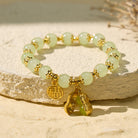 FuAttract Fortune Wealth & Harmony Fu Charm Peanut Pendant Green Glaze Beaded Gold Beads Bracelet - image 1