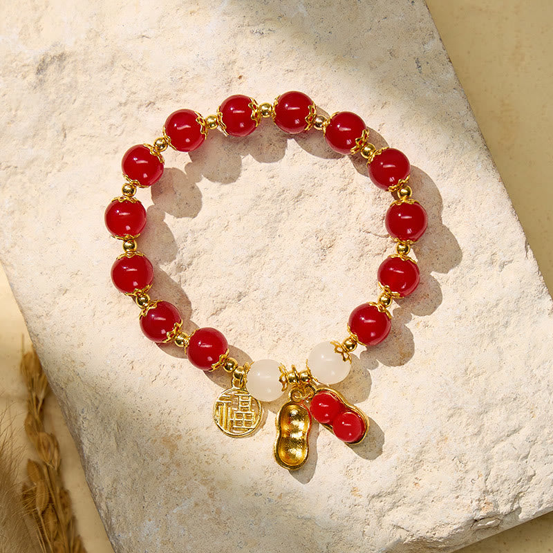 FuAttract Fortune Wealth & Harmony Fu Charm Peanut Pendant Green Glaze Beaded Gold Beads Bracelet - Red Peanut 2 - image 9