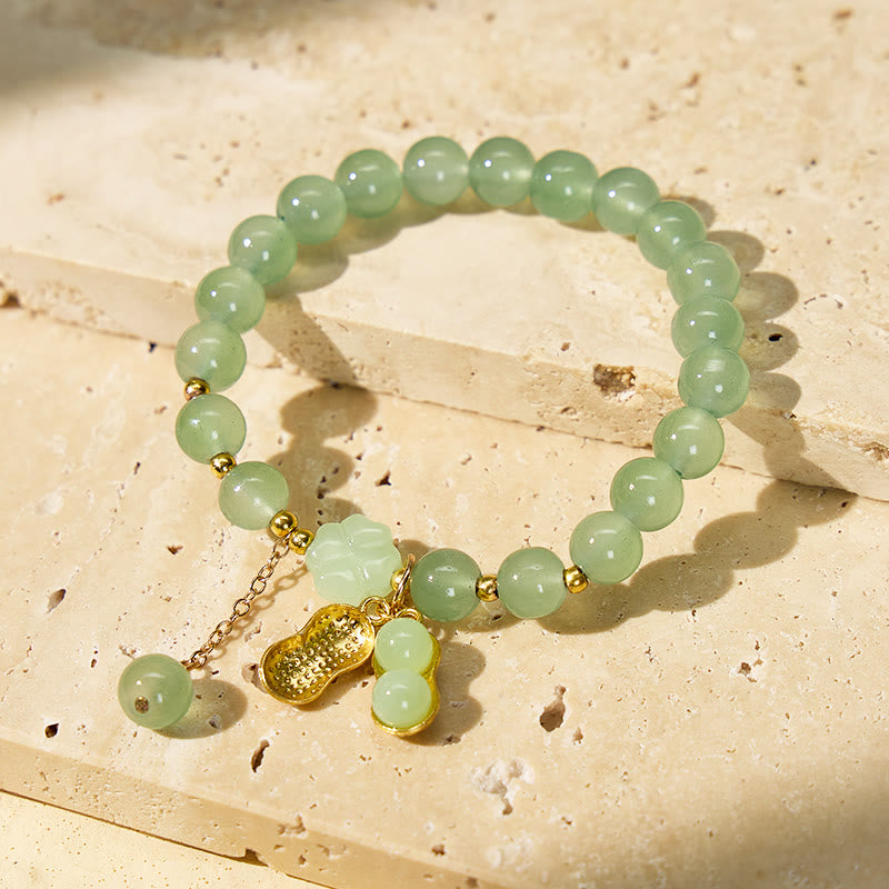 FuAttract Luck Prosperity & Positive Energy Peanut Four Leaf Clover Green Aventurine Beaded Bracelet - Green Peanut - image 0