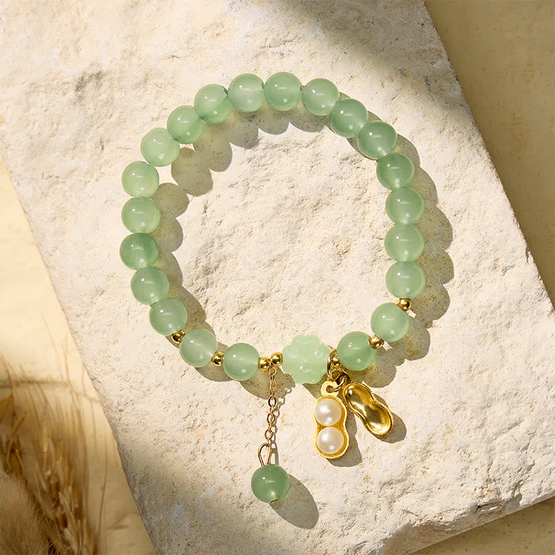 FuAttract Luck Prosperity & Positive Energy Peanut Four Leaf Clover Green Aventurine Beaded Bracelet - White Peanut - image 5