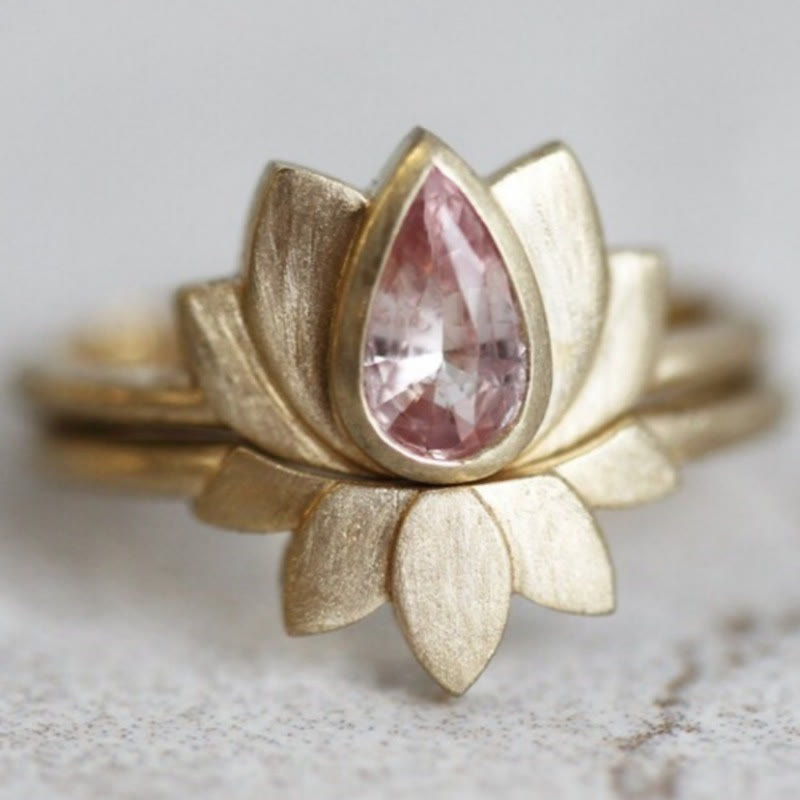 FuAtrract Calm & Serenity Grounding Energy Copper Zircon Lotus Double Layer Detachable Ring - Pink - US 10 - image 0